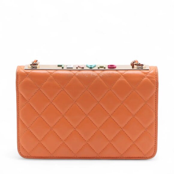 Chanel Trendy Multicolor Chanel Logo Lambskin Chain Wallet On Chain Orange - Picture 2 of 11